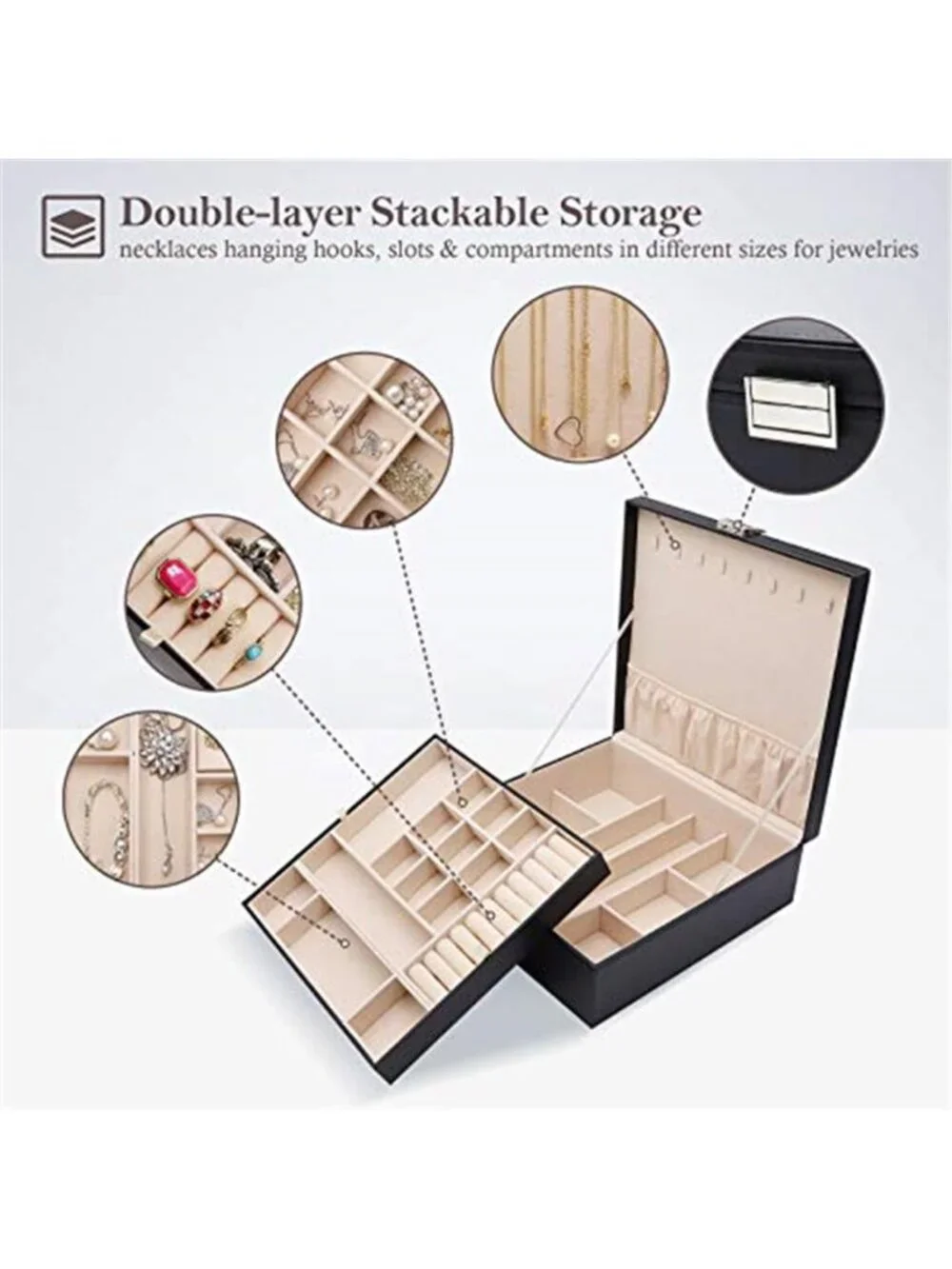 Jewelry Box Organizer Double Layer Storage Case Ring Earring Necklace Holder